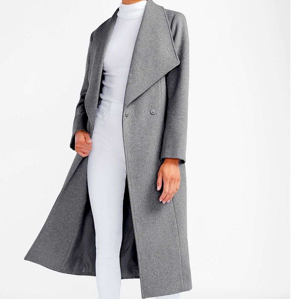 Wool-Blend Belted Shawl Collar Wrap Coat